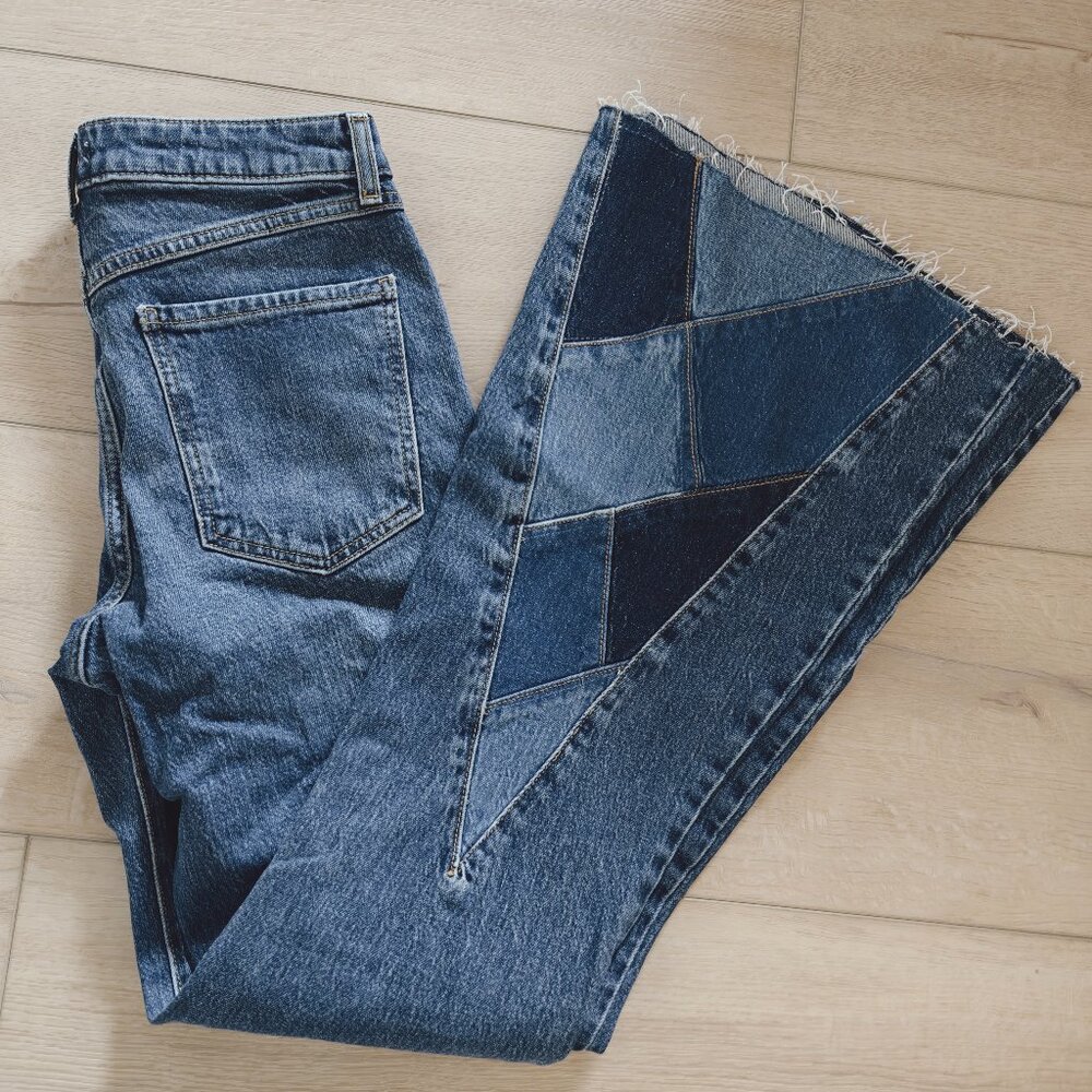 Forever 21 Mid Rise Patchwork Flare Distressed Y2K Slim FIt Cotton Jeans Sz. 24